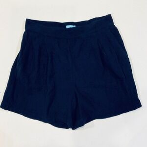 J McLaughlin womens shorts 100% cotton seersucker navy blue elastic waist Medium